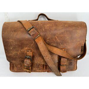 Vintage Moria Handmade Full Grain Napa Distressed Leather Document Bag Briefcase